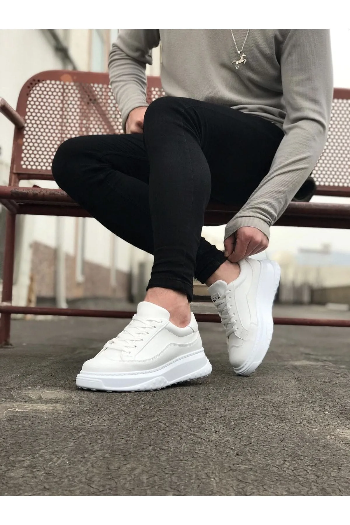 JY507 Alone Bağcıklı Cilt Erkek Günlük Sneaker Ayakkabı Beyaz