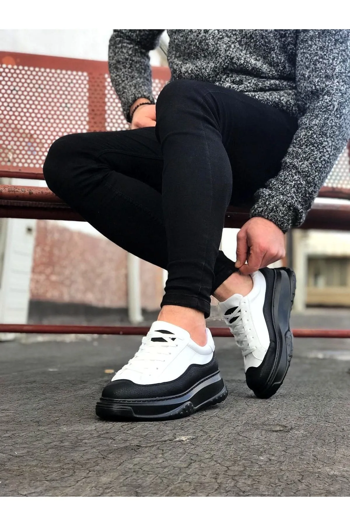 Joy Man JY507 Alone Bağcıklı Cilt Erkek Günlük Sneaker Ayakkabı Beyaz Siyah