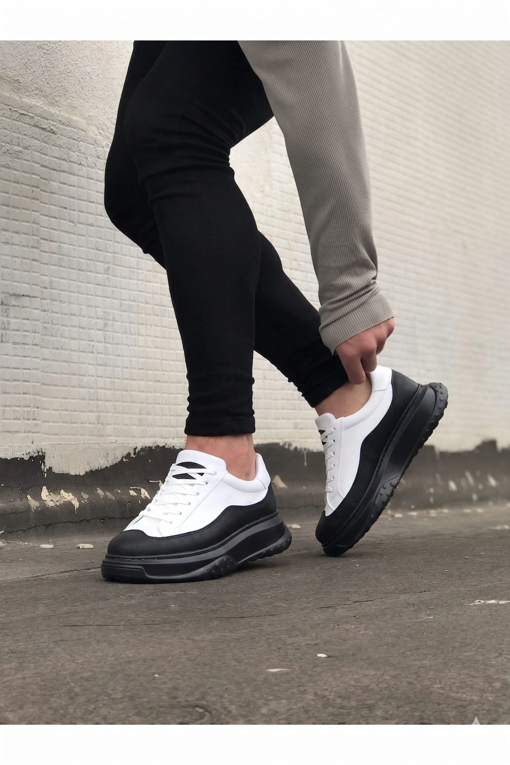 Joy Man JY507 Alone Bağcıklı Cilt Erkek Günlük Sneaker Ayakkabı Beyaz Siyah