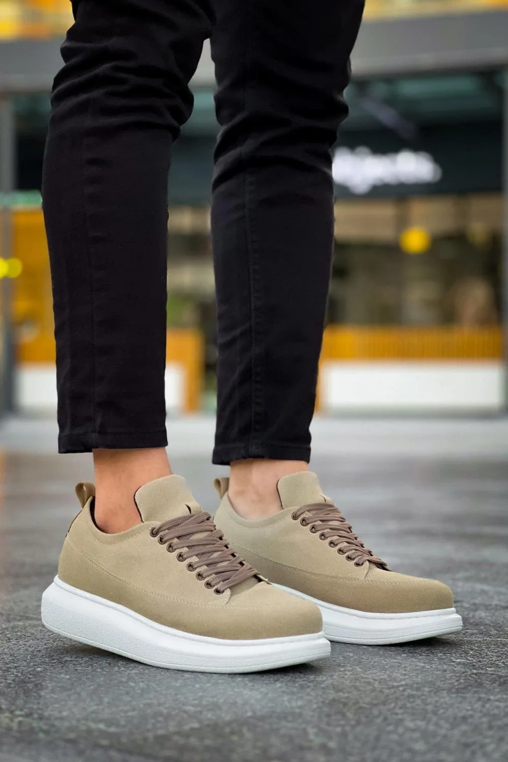 JY814 Axel Bağcıklı Süet Erkek Günlük Sneaker Ayakkabı Krem