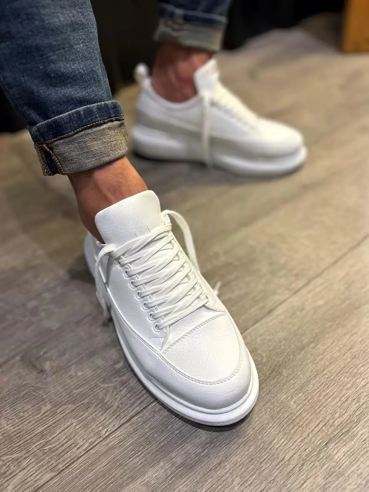 JY914 Drake Bağcıklı Cilt Erkek Günlük Sneaker Ayakkabı Beyaz