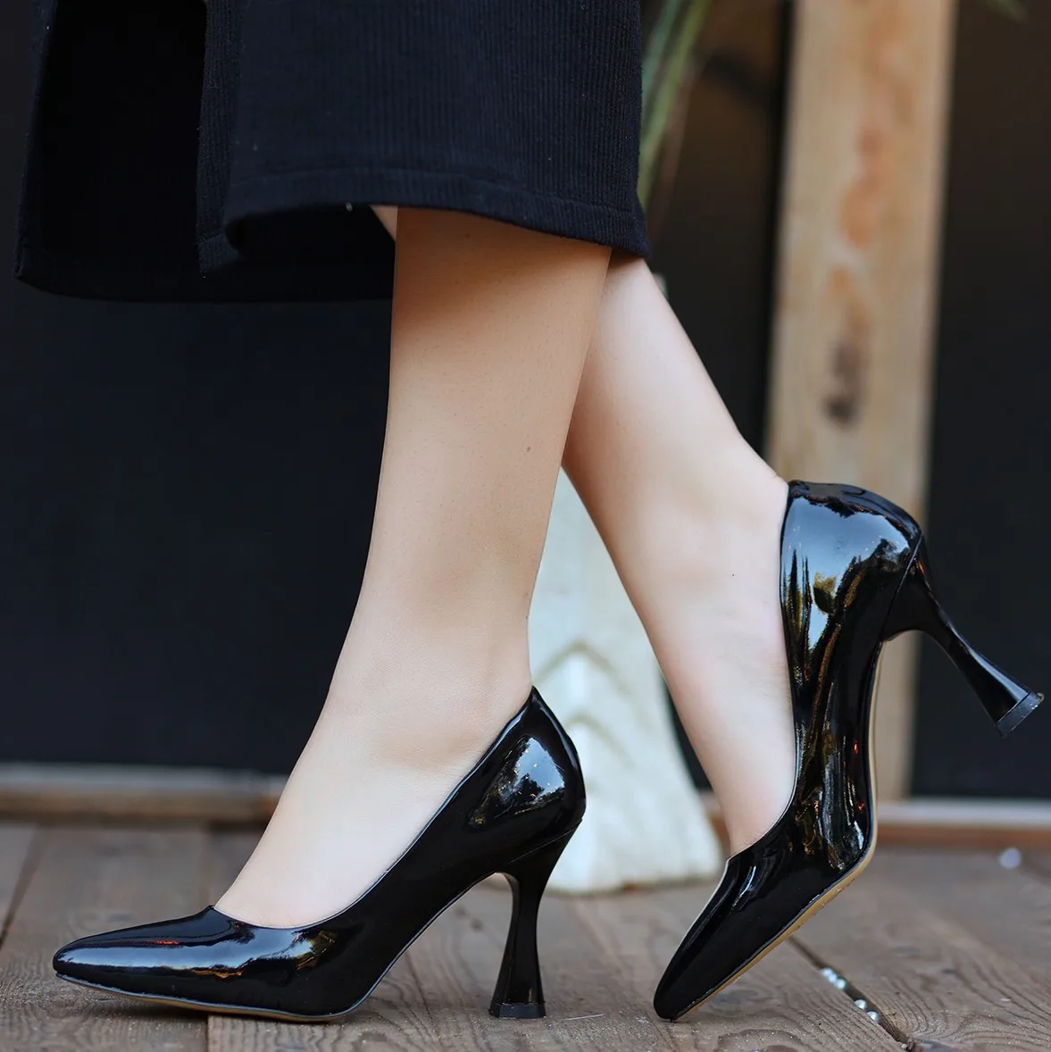Ulba Siyah Rugan Stiletto Ayakkabı 8 CM Topuk Erbilden